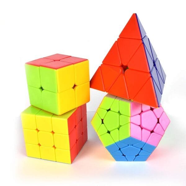 Ragvee Presents Speed 4 Packs Magic Cube, 2x2, 3x3 Megamix Pyramid Cube Puzzle Brain Teaser Speed Cube