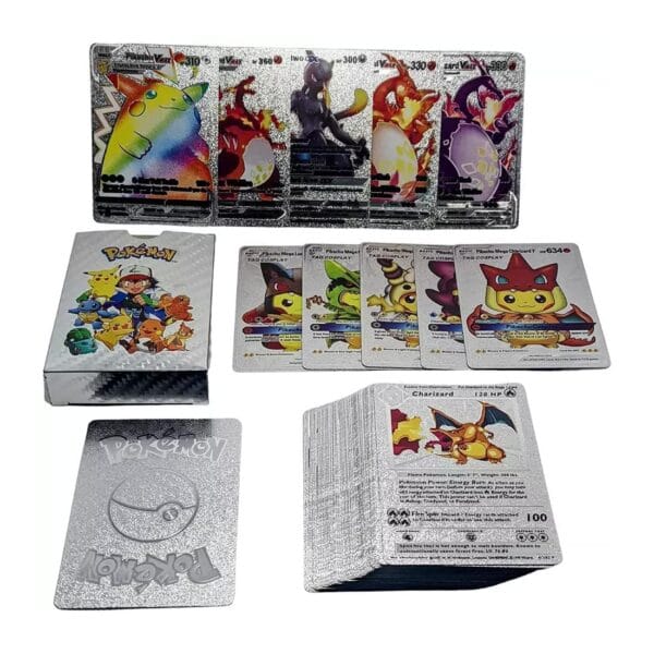 RAGVEE 55 Pcs Silver Foil Card Assorted Cards Tcg Deck Box - V Series Cards Vmax Gx Rare Silver Cards And Common-Rare Mystery Card(Silver) For Kids - Image 4