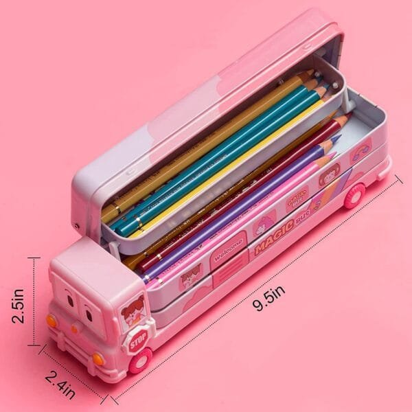 RAGVEE Stylish School Bus Geometry Box for Boys, Car Pencil Box Set Bus Toys for Kids 3+ Years can Also be Used as Kids Geometry Box - Image 3