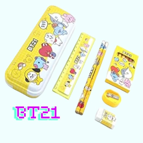 Pencil Box Colour Set Pencil Eraser Scale And Sharpener 6 In 1 Stationary Kit For Birthday Gifts