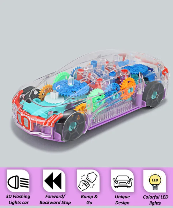 Musical Car Toys for Kids 360 Degrees Rotating Transparent Concept Car with Flashing 3D Light & Sound Toys for Kids 1-4 Years-Multicolour - Image 10